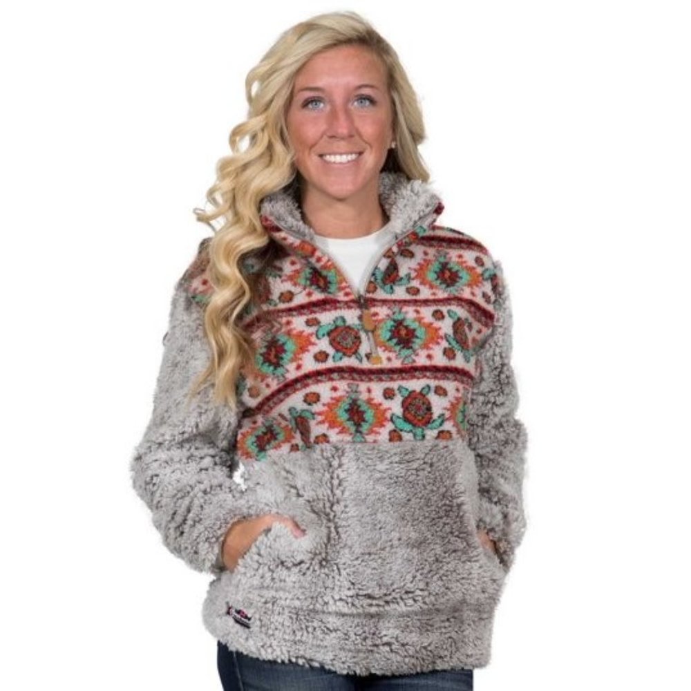 Women's Simply Southern Faux Fur Sherpa Turtle Quarter Zip Pull Over Sweater XL